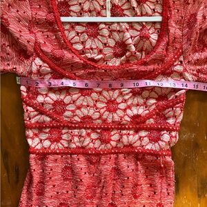Free People red lace mini dress XS | stretchy boho date night festival